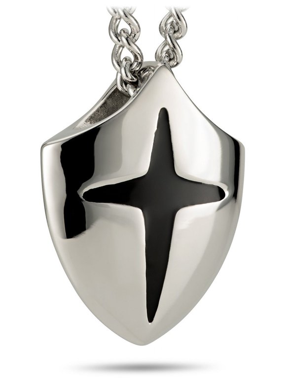 Men's Stainless Steel Cross Shield Necklace-Joshua 1:9 by Shields of Strength