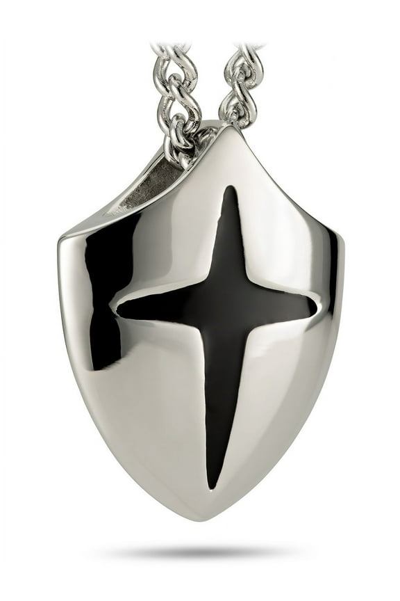 Men's Stainless Steel Cross Shield Necklace-Joshua 1:9 by Shields of Strength