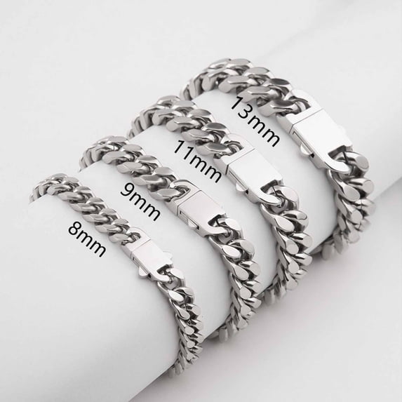 Men’s Stainless Steel Cuban Link Bracelet, Curb Chain Bracelet for Men, Trendy & Durable Jewelry Gift Silver 8 mm