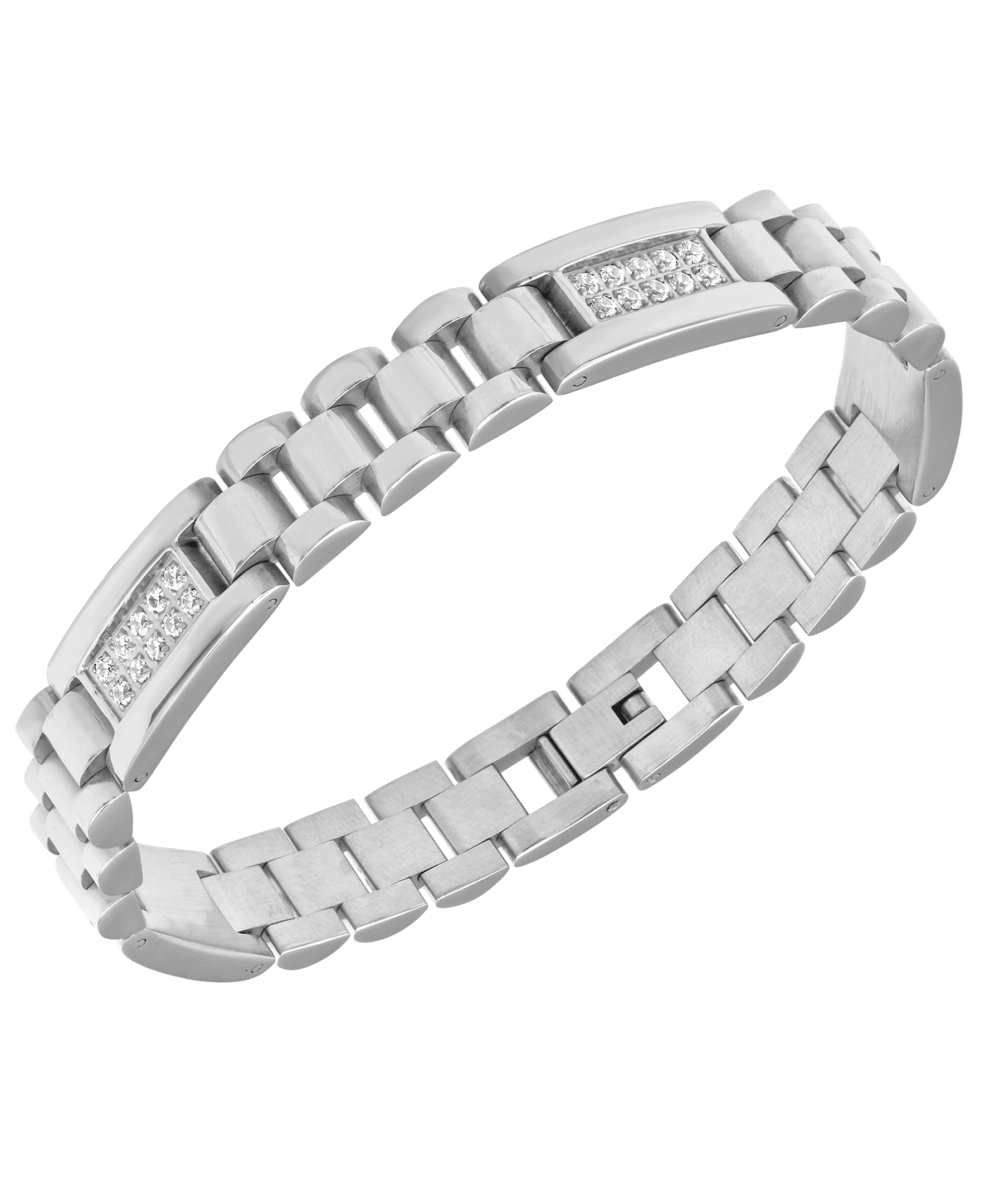 Men's Stainless Steel Cubic Zirconia Cross Link Chain - Mens Clearance Bracelet