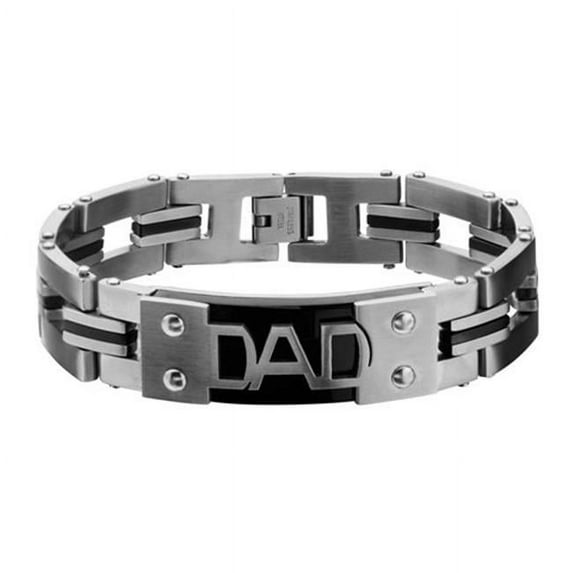 Men's Stainless Steel DAD Engraved with Black IP and Steel Link Bracelet