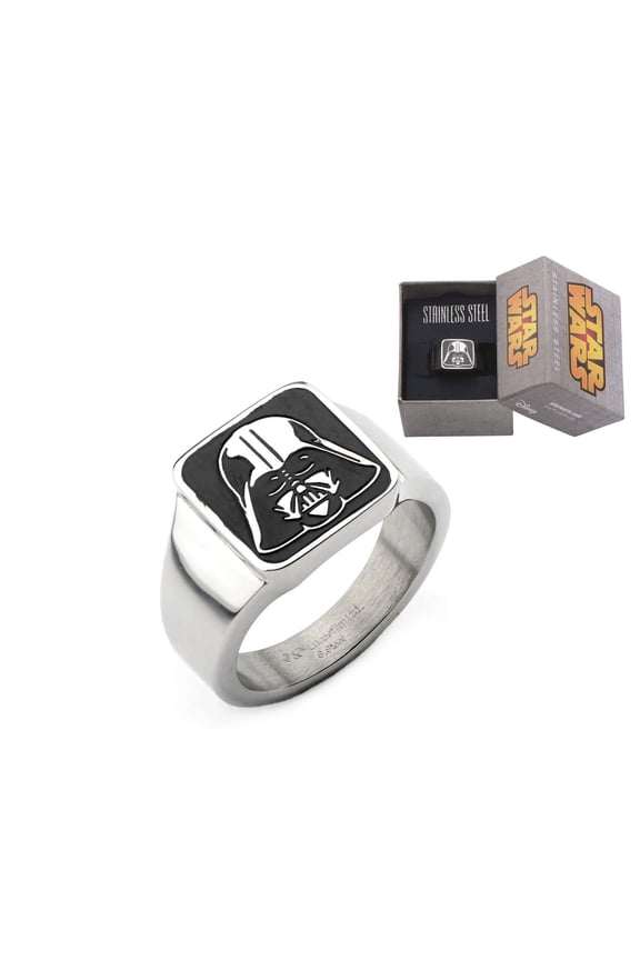 Men's Stainless Steel Darth Vader Square-Top Ring, Sizes 8-12