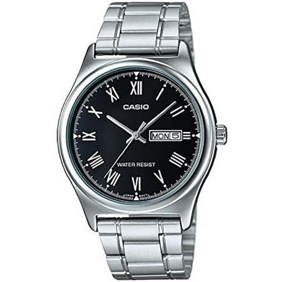 Men's Stainless Steel Day Date Black Dial Watch MTP-V006D-1BUDF
