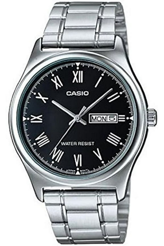 Men's Stainless Steel Day Date Black Dial Watch MTP-V006D-1BUDF