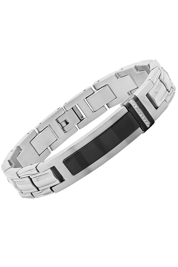 Men's Stainless Steel Diamond Accent Black -Mens ID Link Bracelet, 8.5"