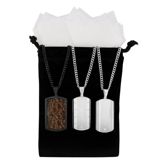Men's Stainless Steel Diamond Accent Dog Tag Pendant Necklace, 3-pc Pendant Gift Set