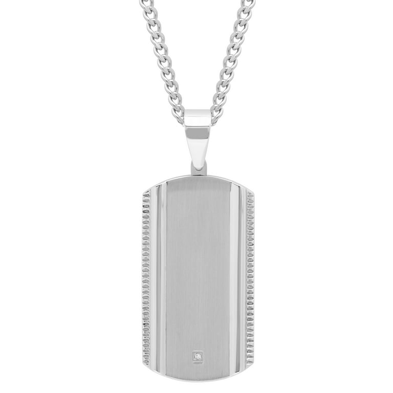 Men's dog tag necklace diamond accent stainless steel clearance