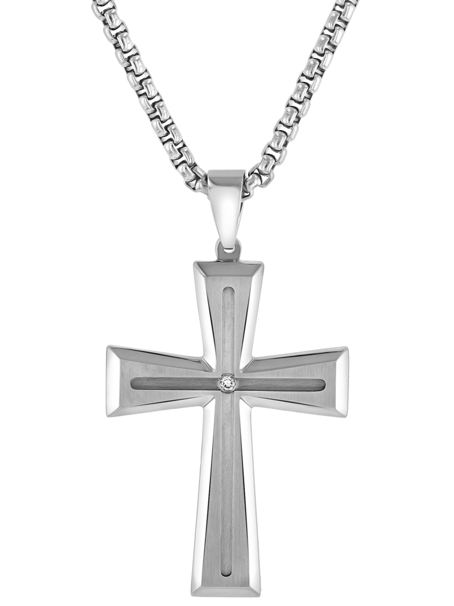 Mens Diamond Accent Stainless Steel Cross Pendant Necklace