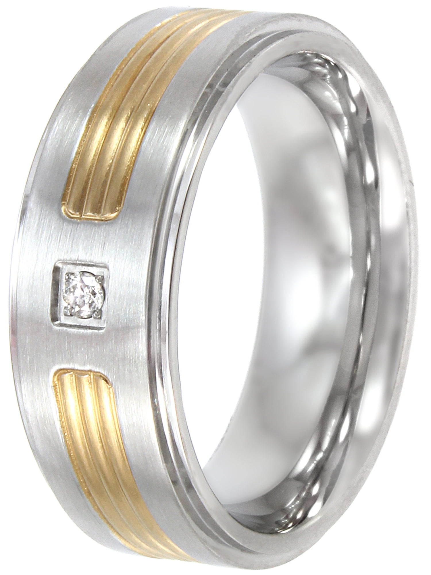 Men's Stainless Steel Diamond Accent Two-Tone Ring, 8mm