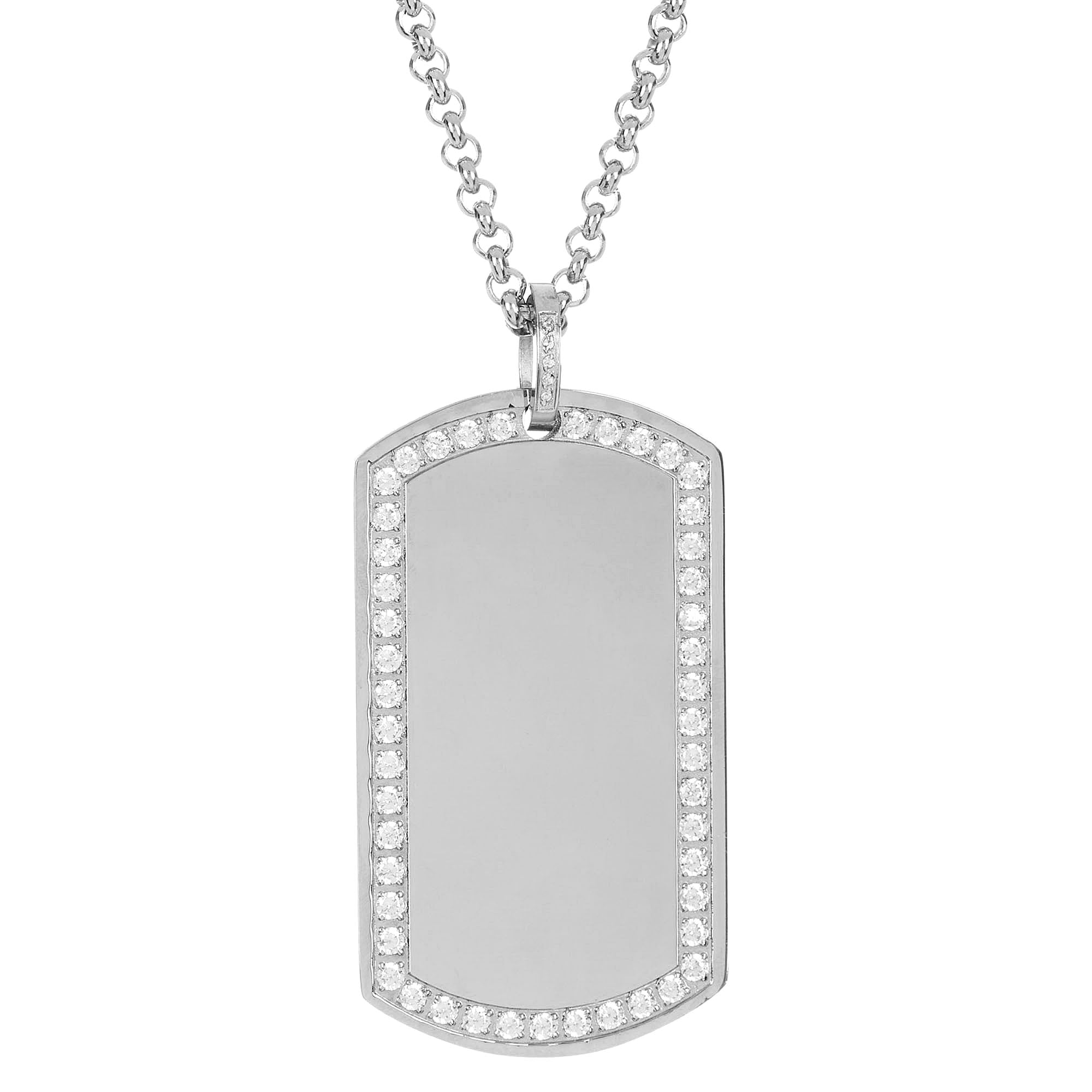 Men's Cubic Zirconia Gold Tone Stainless Steel Dog Tag Necklace