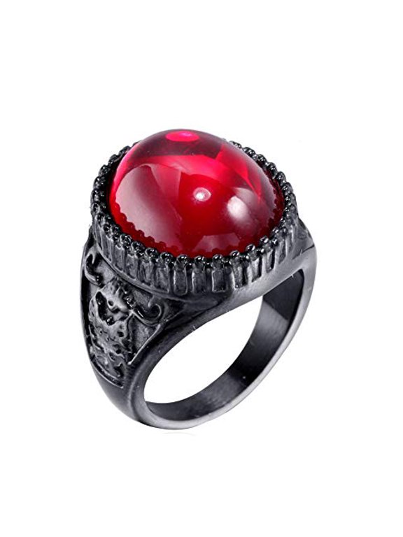 Men’s Stainless Steel Dome Ring, Large Face Vintage Statement Ring for Men, Bold Metal Wide Band with Color Center Accent, Sizes 7-12