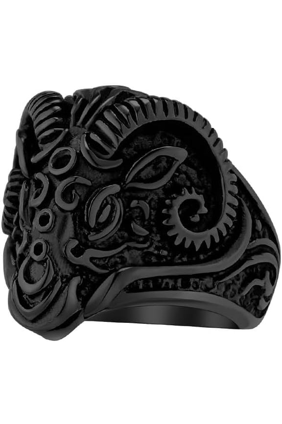 Men's Stainless Steel Domineering Vintage Hip Hop Devil Ghost Ram Goats Sheep Skull Head Biker Ring
