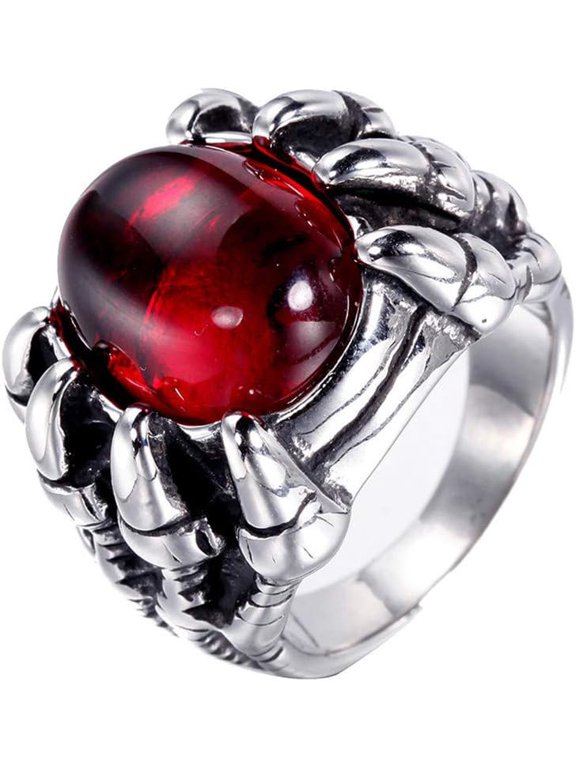 Men's Stainless Steel Dragon Claw Evil Devil Skull Eyeball Ring Gothic Biker Multicolor Eyes