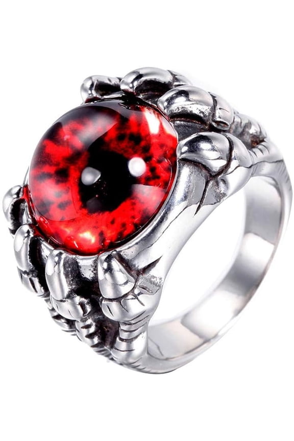 Men's Stainless Steel Dragon Claw Evil Devil Skull Eyeball Ring Gothic Biker Multicolor Eyes