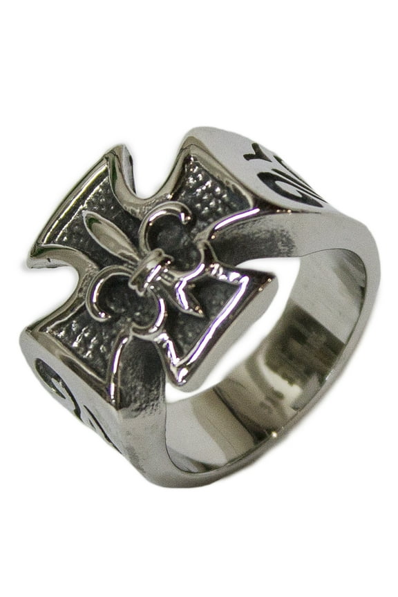 Men's Stainless Steel Dress Ring Iron Cross with Fleur De Lis 091