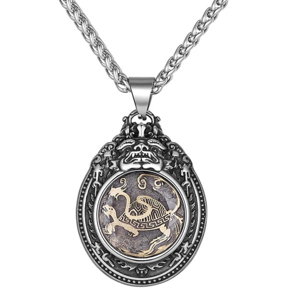 Men's Stainless Steel Elegant Vintage Punk Ancient 4 Guardian Beast Dragon, White Tiger, Suzaku, Basalt Pendant Necklace[h801]