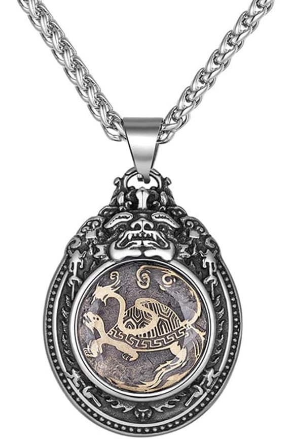 Men's Stainless Steel Elegant Vintage Punk Ancient 4 Guardian Beast Dragon, White Tiger, Suzaku, Basalt Pendant Necklace[h801]