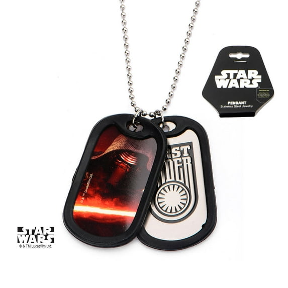 Men's Stainless Steel Episode 7 First Order Kylo Ren with Rubber Silencer Double Dog Tag Pendant Necklace