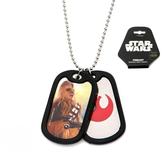 Men's Stainless Steel Episode 7 Rebel Chewbacca with Rubber Silencer Double Dog Tag Pendant Necklace