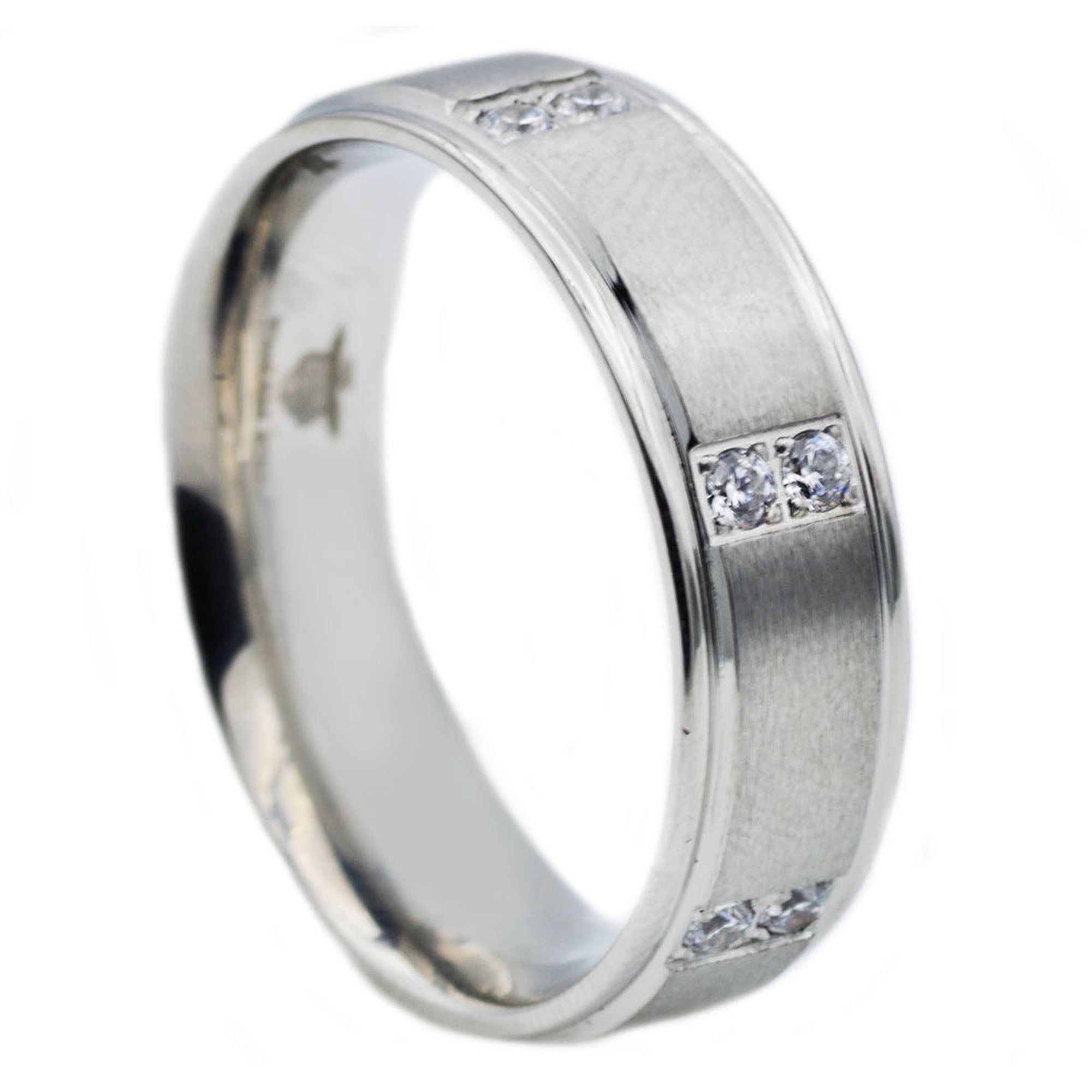Men's Stainless Steel Fancy Band With Cubic Zirconia.