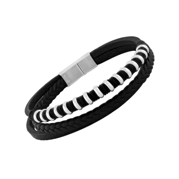 Men's Stainless Steel & Faux Leather Multistrand Bracelet
