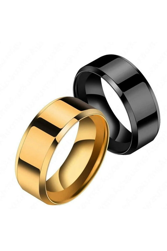 Men's Stainless Steel Fill Metal Wedding Band Ring Temporary Black/Gold/Silver