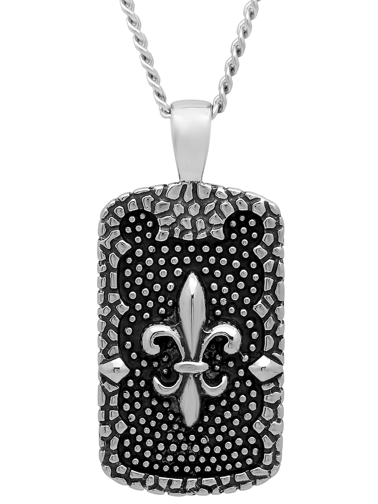 Men's Stainless Steel Fleur-De-Lis Dog Tag Pendant Necklace Chain
