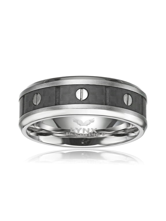 Men's Stainless Steel Forged Carbon Fiber Ring with Buttons, Jewelry Gift For Men - Size 8