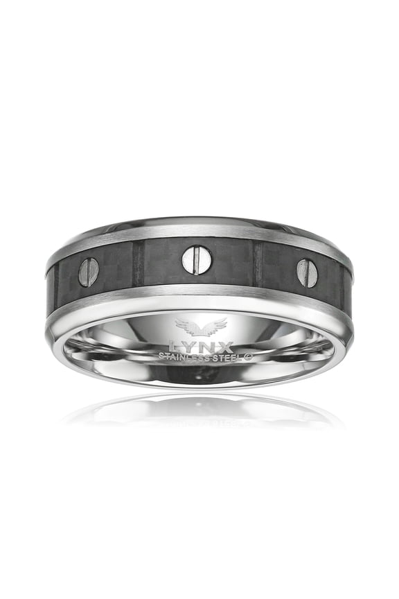 Men's Stainless Steel Forged Carbon Fiber Ring with Buttons, Jewelry Gift For Men - Size 8