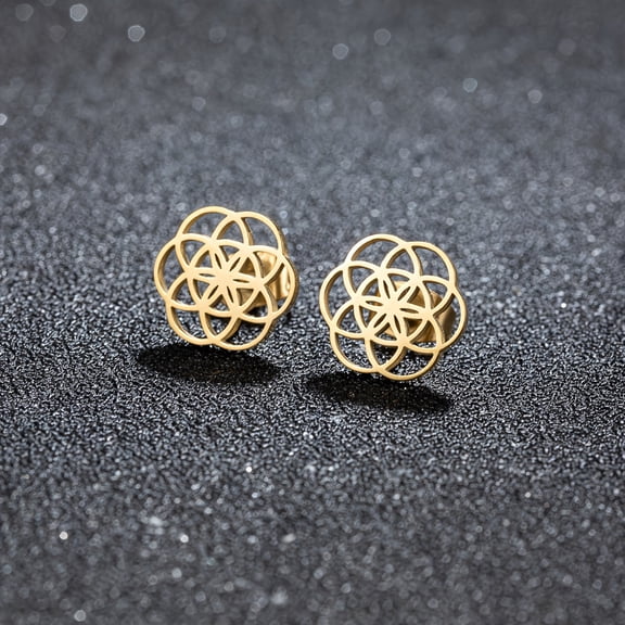 Men's Stainless Steel Geometric Pattern Earrings One Pair,Gold