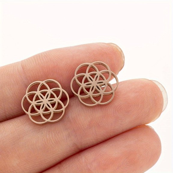 Men's Stainless Steel Geometric Pattern Earrings One Pair,Rose gold