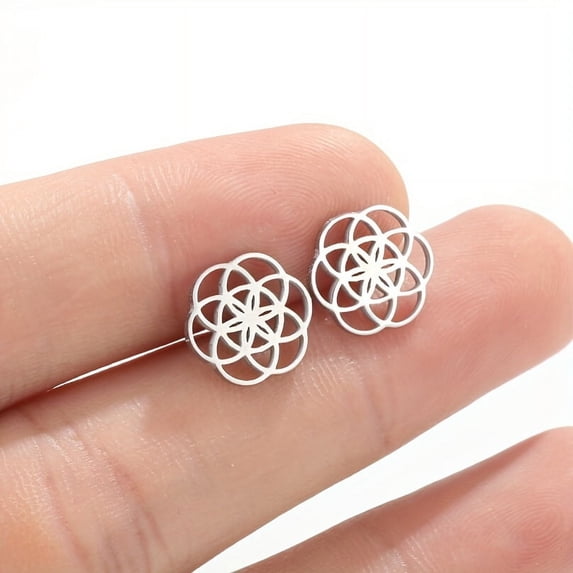 Men's Stainless Steel Geometric Pattern Earrings One Pair,Steel