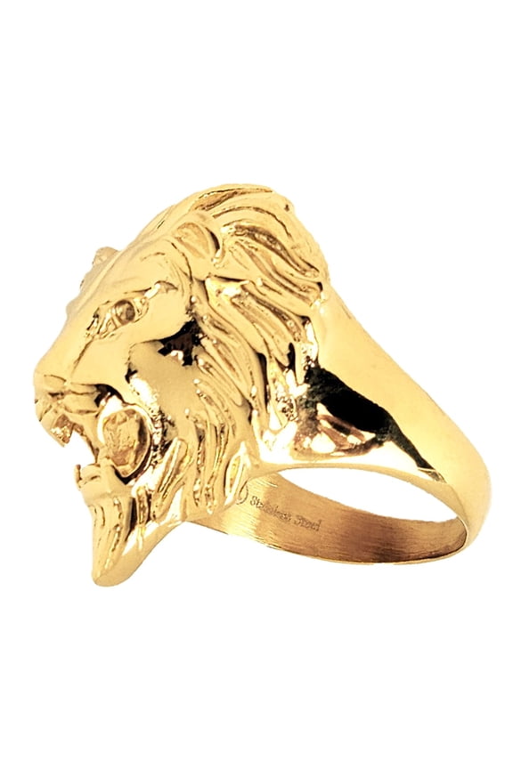 Men's Stainless Steel Gold Plated 3D Lion Statement Ring Size 10 Hip Hop Biker SSR 12 G10
