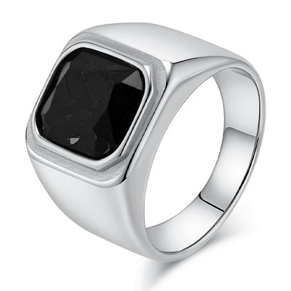 Men's Stainless Steel Gold/Silver/Black Plated Ring with Cushion Cut Gemstone Simple Ring Size 7-13