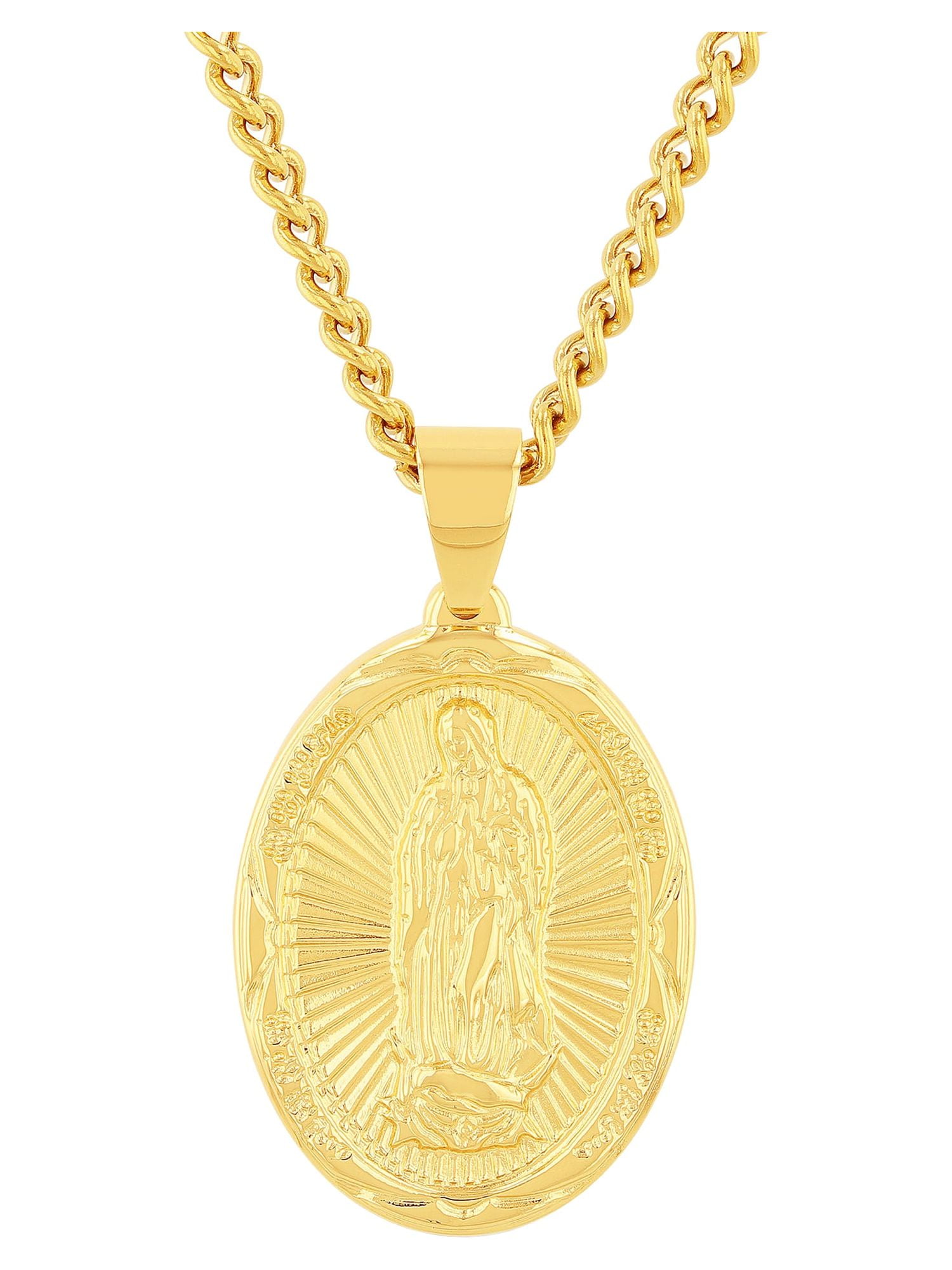 Golden Oval Virgin Mary Pattern Pendant Necklace Suitable - Temu