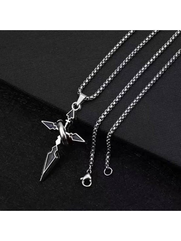Men's Stainless Steel Gothic Cross Sword Pendant Necklace | Punk Cable Chain Religious Jewelry, Biker Gift for Him