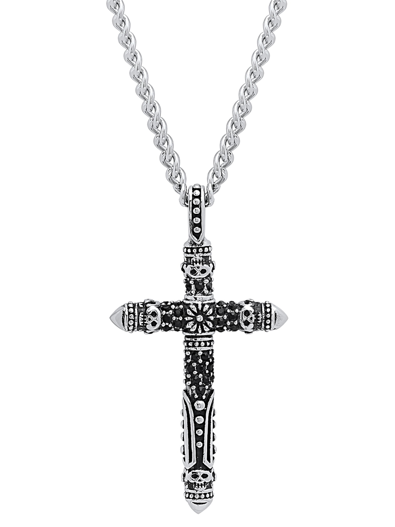 Men s Stainless Steel Gothic Skull Cross Pendant Necklace Chain