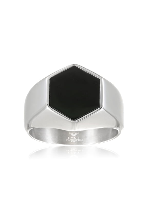 Men's Stainless Steel Hexagon Ring with Black Onyx Jewelry Gift For Men - Size 10