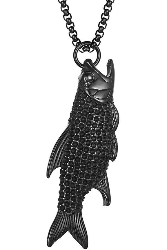 Men's Stainless Steel Hip Hop Iced Out Crystal Inlay Koi Carp Fish Biker Necklace a Fish Leaping Over the Dragon Gate Amulet