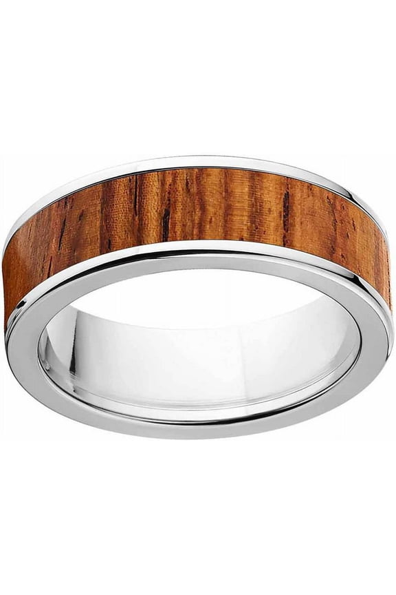 Men's Stainless Steel Honduras Rosewood Exotic Wood Wedding Ring