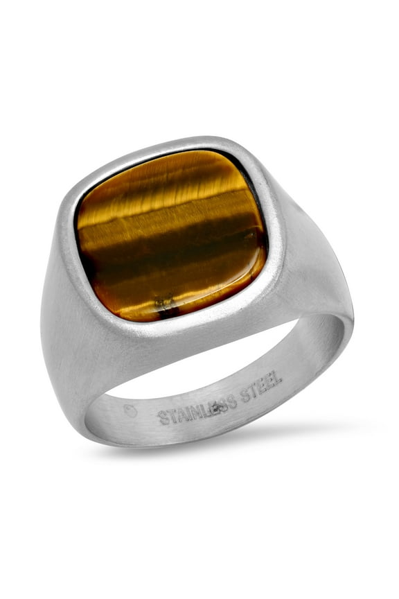 Men's Stainless Steel IP Ring with Tiger Eye Stone