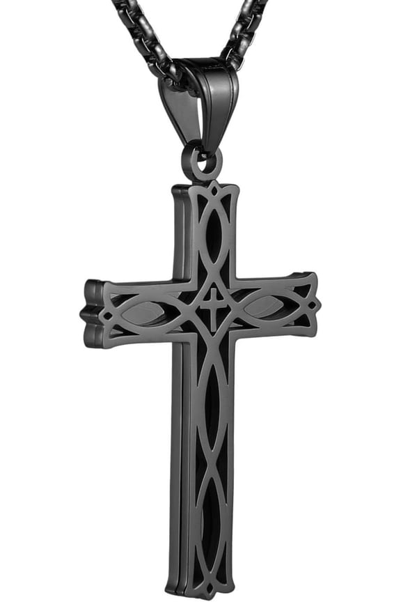 Men's Stainless Steel Infinity Celtic Cross Irish Knot Pendant Necklace, 22+2" Link Chain