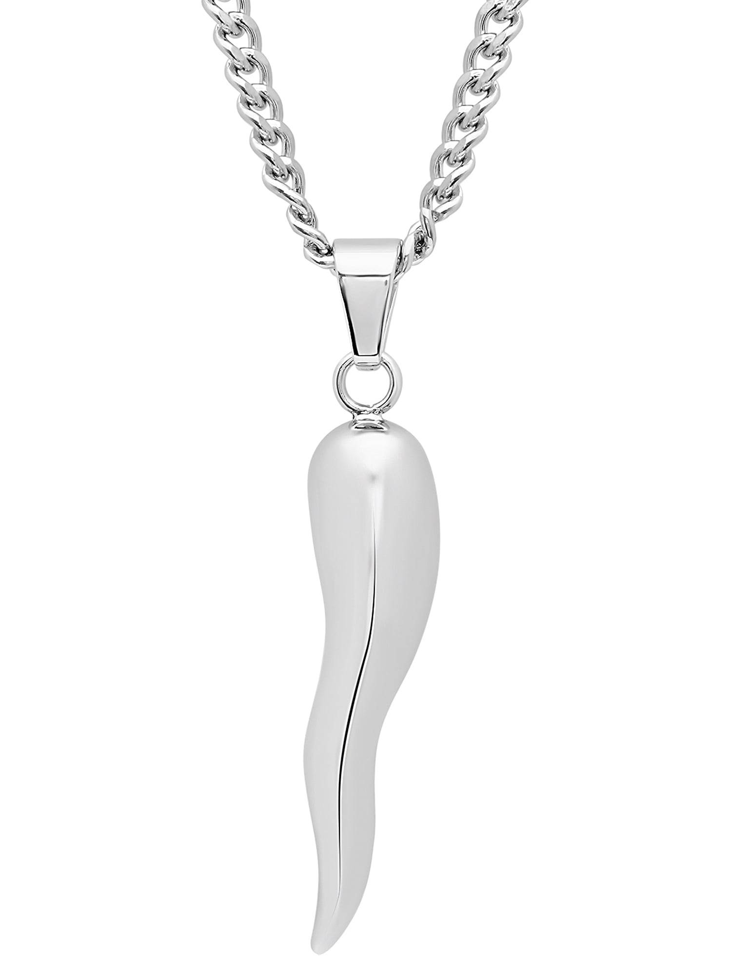 Men's Stainless Steel Italian Horn Pendant Necklace Chain