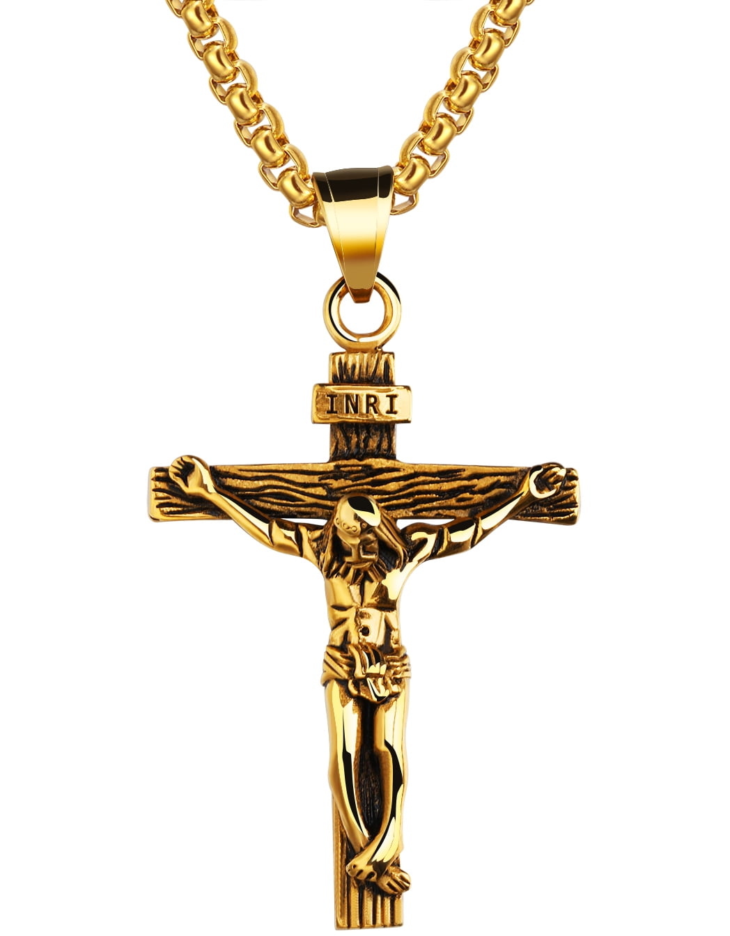 Wood Cross Necklace with metalic Jesus image – Loja Esperança