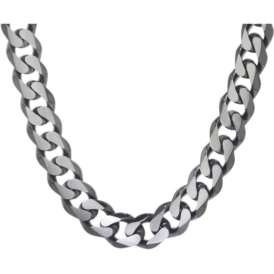 Men's Stainless Steel Jewelry/Black IP Ion Plated 24 Two-Tone Curb Chain Necklace, 14.50mm