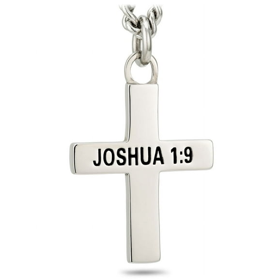 Men's Stainless Steel Joshua 1:9 Cross Necklace-Joshua 1:9 by Shields of Strength