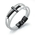 thumbnail image 1 of Men's Stainless Steel Leather Braided Wristband Christ Holy Bless Cross Leather Cuff Bracelets Handmade Christian Jewelry for Boyfriend Husband Son Brother BFF for Birthday Baptism Gift, 1 of 5