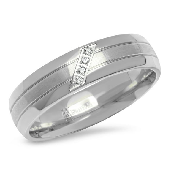 Men's Stainless Steel Lined Band Ring With Simulated Diamonds