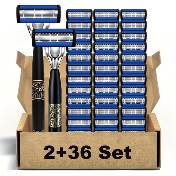 Men's Stainless Steel Manual Razor Kit, Multiple Specifications: 1 Handle with 18 Blades / 2 Handles with 32 Blades / 2 Handles with 54 Blades, Large Capacity High-Quality Shaving Set