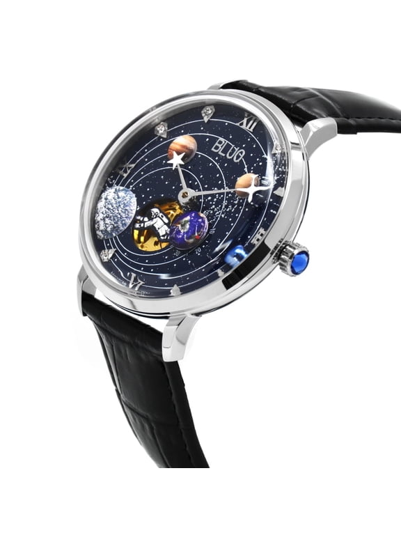 Men's Stainless Steel Mechanical Watch, Luxury Moon & Earth Dial Space Theme Wristwatch